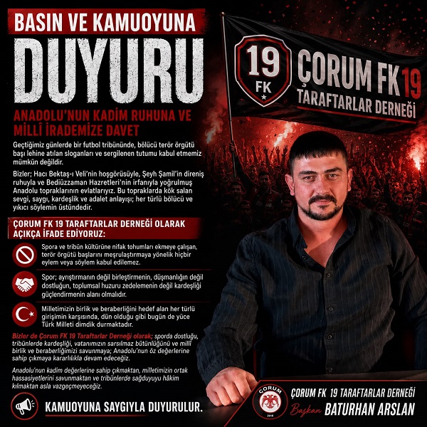 19 FK TARAFTAR DERNEĞİNDEN TRİBÜNDE BİRLİK, BERABERLİK ÇAĞRISI